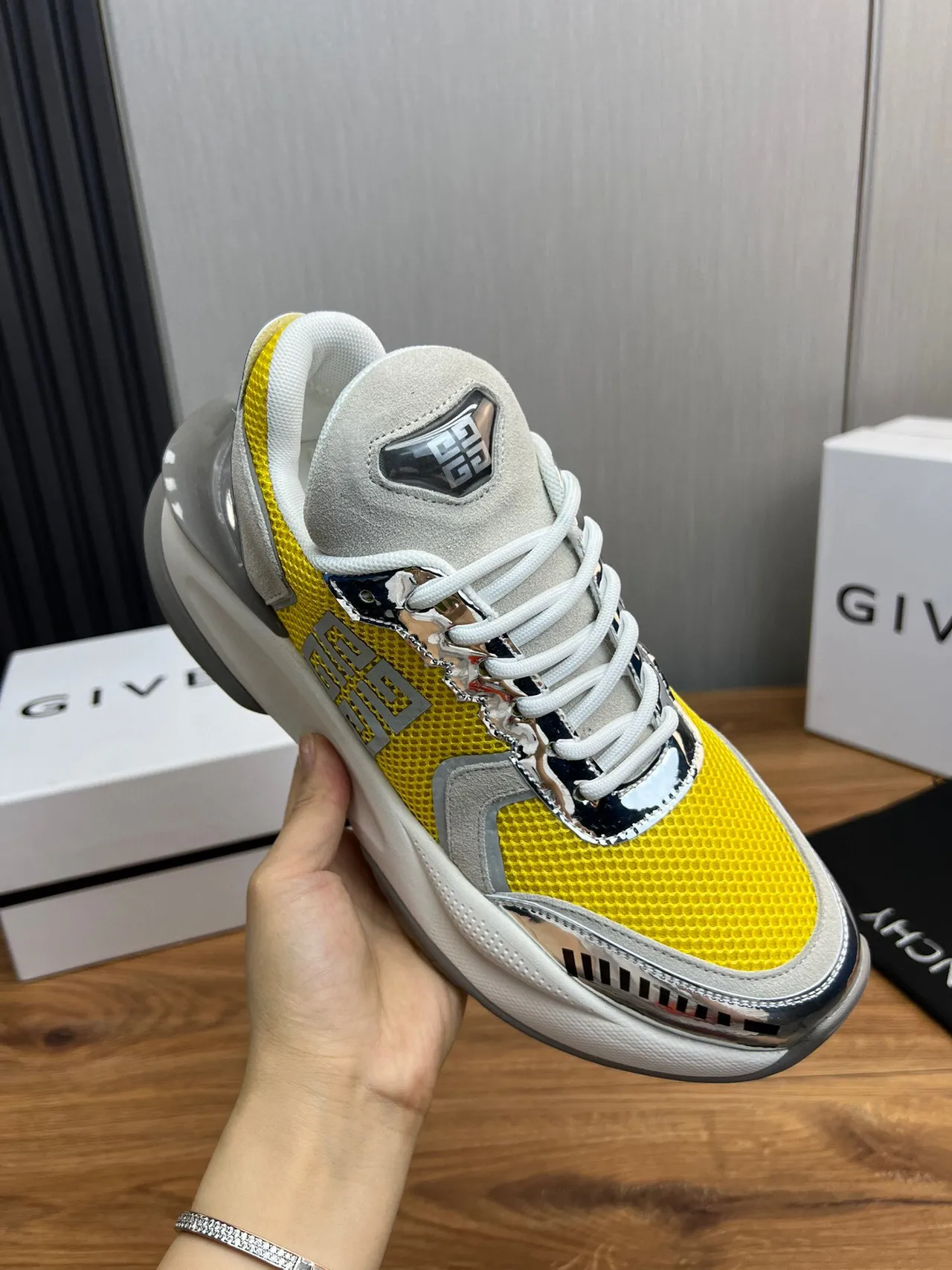 Givenchy Spectre Yellow Mesh Metallic Logo Chunky Sneakers 6