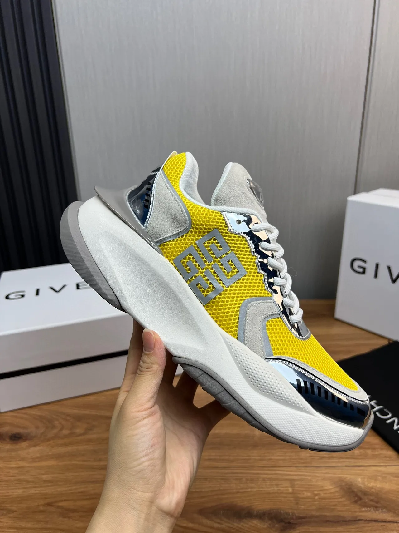 Givenchy Spectre Yellow Mesh Metallic Logo Chunky Sneakers 7