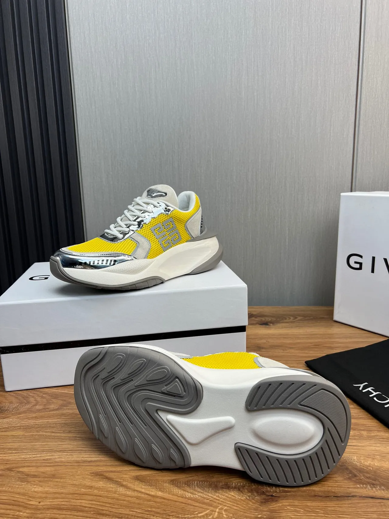 Givenchy Spectre Yellow Mesh Metallic Logo Chunky Sneakers 8