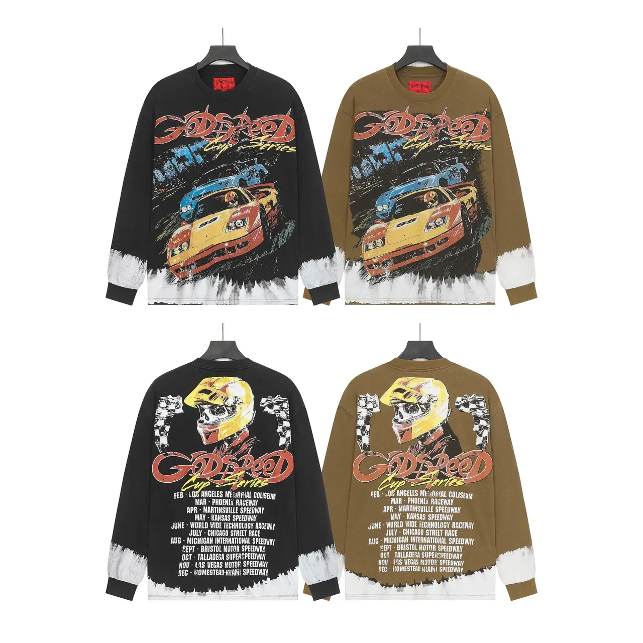 Godspeed Cup Series Graphic Print Dip-Dye Hem Long-Sleeve T-Shirt 4