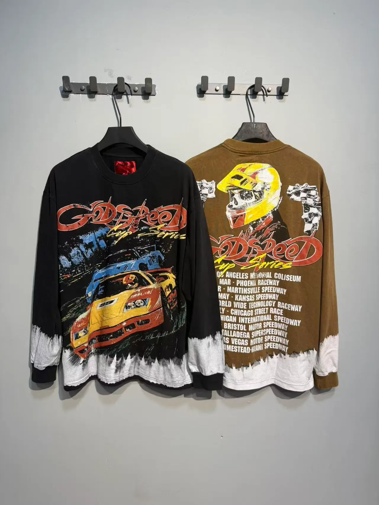 Godspeed Cup Series Graphic Print Dip-Dye Hem Long-Sleeve T-Shirt 5