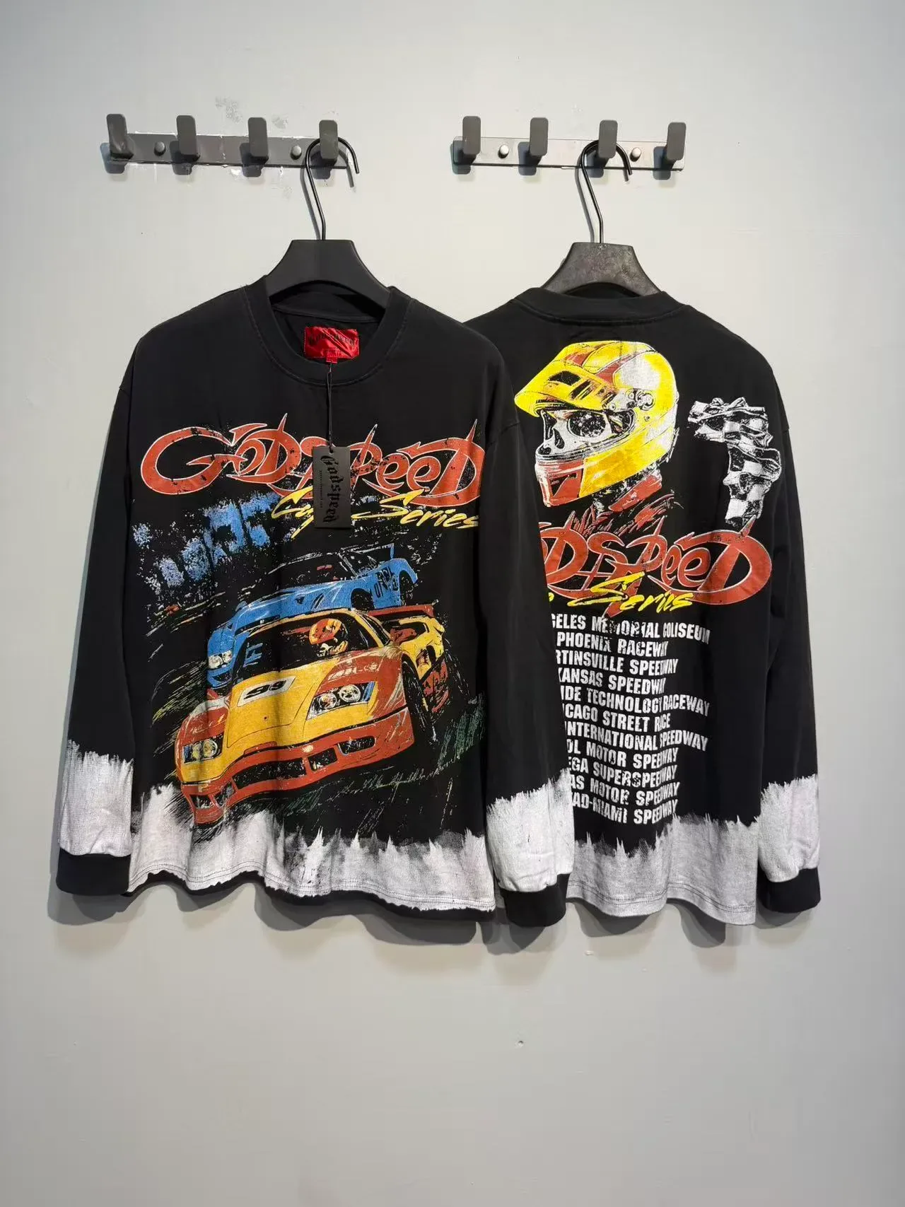Godspeed Cup Series Graphic Print Dip-Dye Hem Long-Sleeve T-Shirt 8