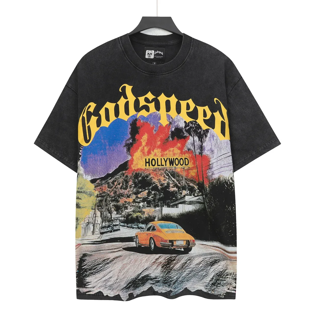 Godspeed Oversized Acid-Wash Black Graphic T-Shirt 2