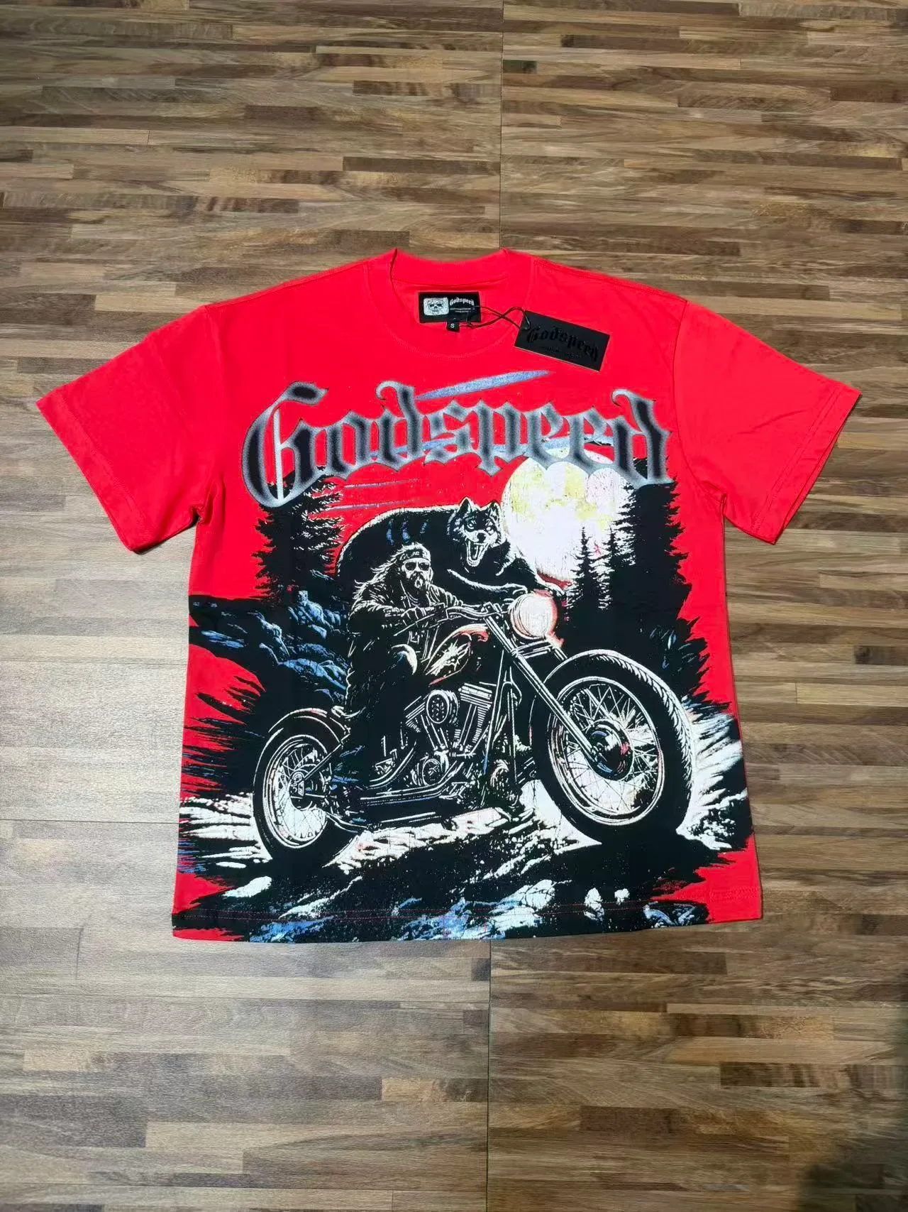 Godspeed Red Black Graphic Print Biker-Themed T-Shirt 2