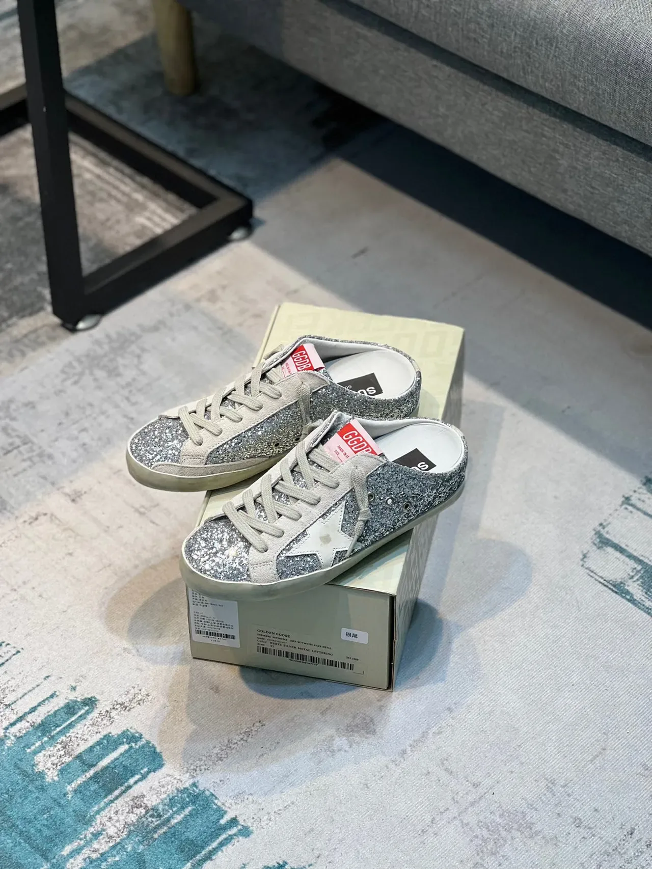 Golden Goose Super-Star Mule Silver Glitter Lifestyle Sneakers 7