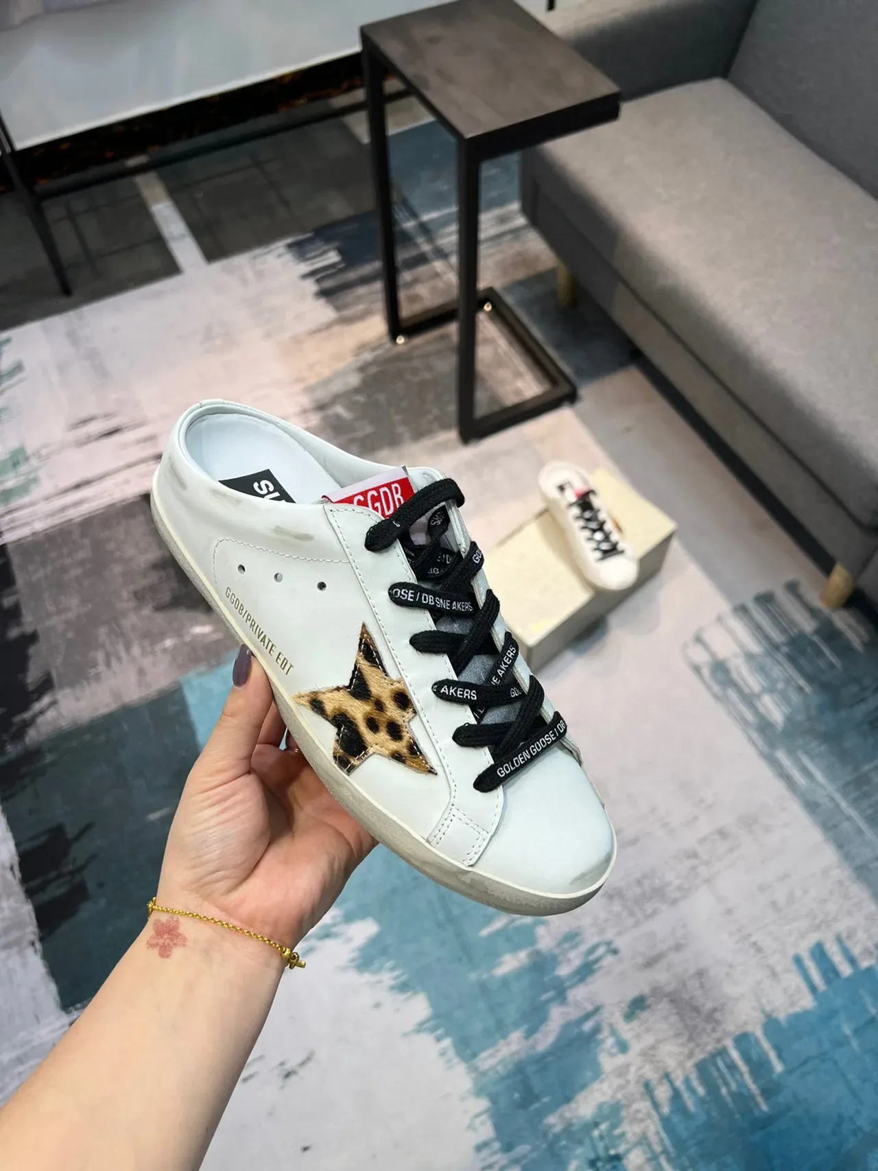Golden Goose Super-Star Mule Chaussures Lifestyle Blanches Léopard Star 6