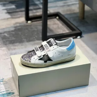 Golden Goose Super-Star White Blue Velcro Strap Glitter Toe Cap Lifestyle Sneakers