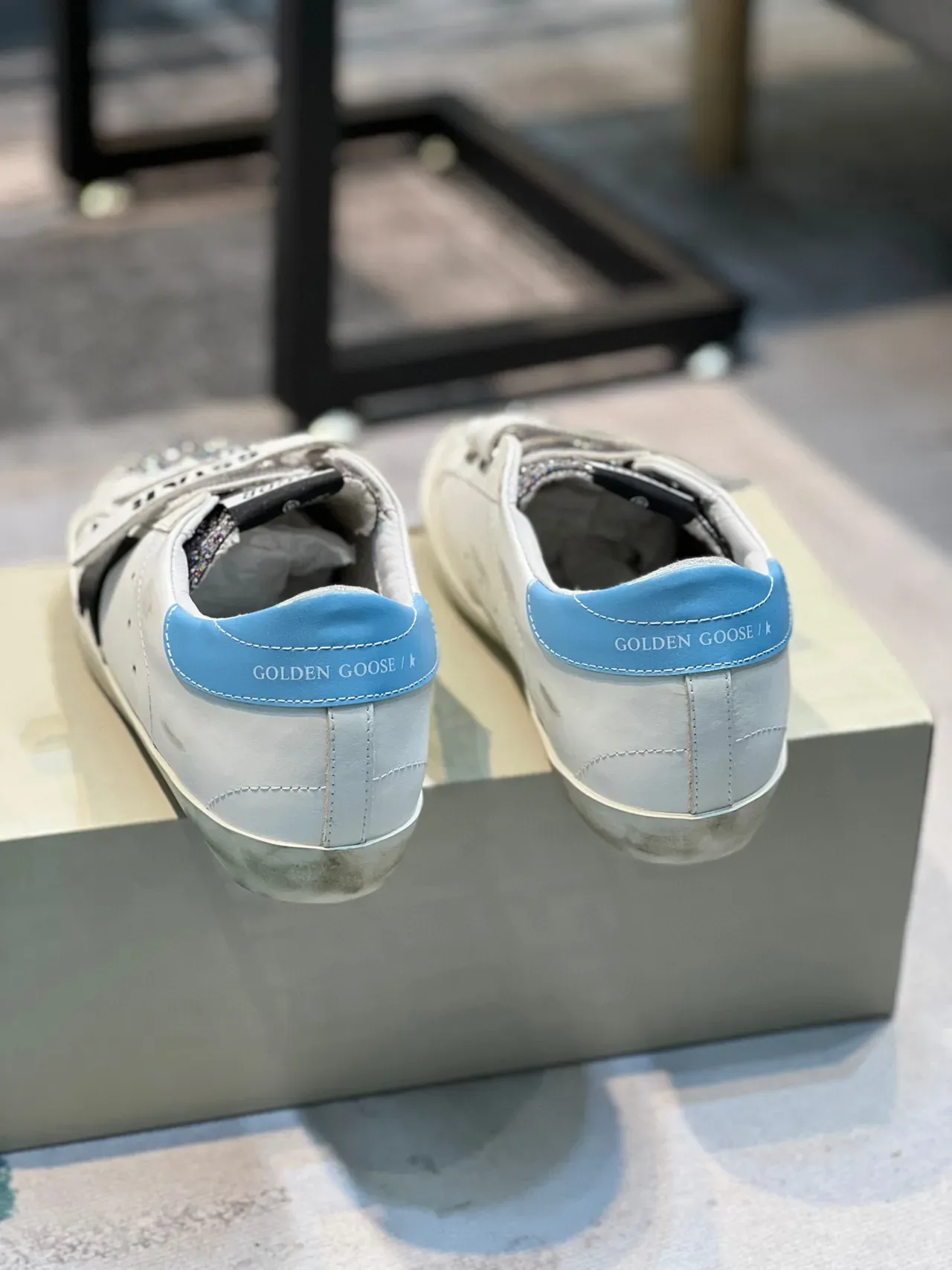Golden Goose Super-Star branco azul Velcro alça brilhante proteção da ponta do dedo estilo de vida sneakers 2