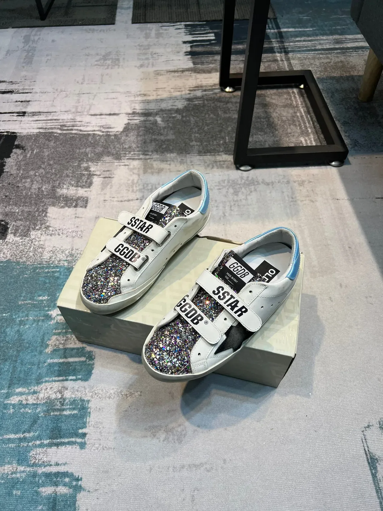 Golden Goose Super-Star branco azul Velcro alça brilhante proteção da ponta do dedo estilo de vida sneakers 5