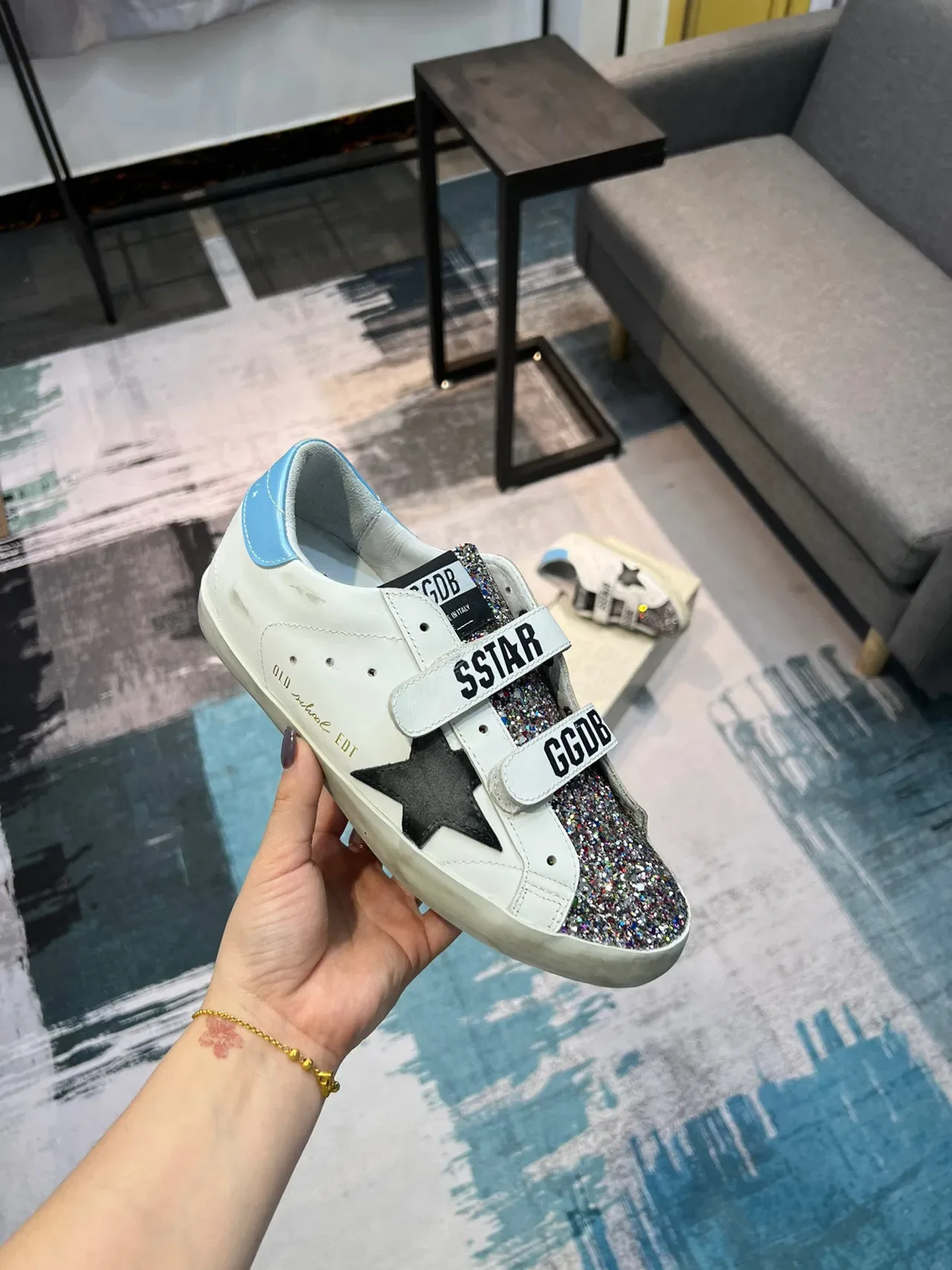 Golden Goose Super-Star branco azul Velcro alça brilhante proteção da ponta do dedo estilo de vida sneakers 6