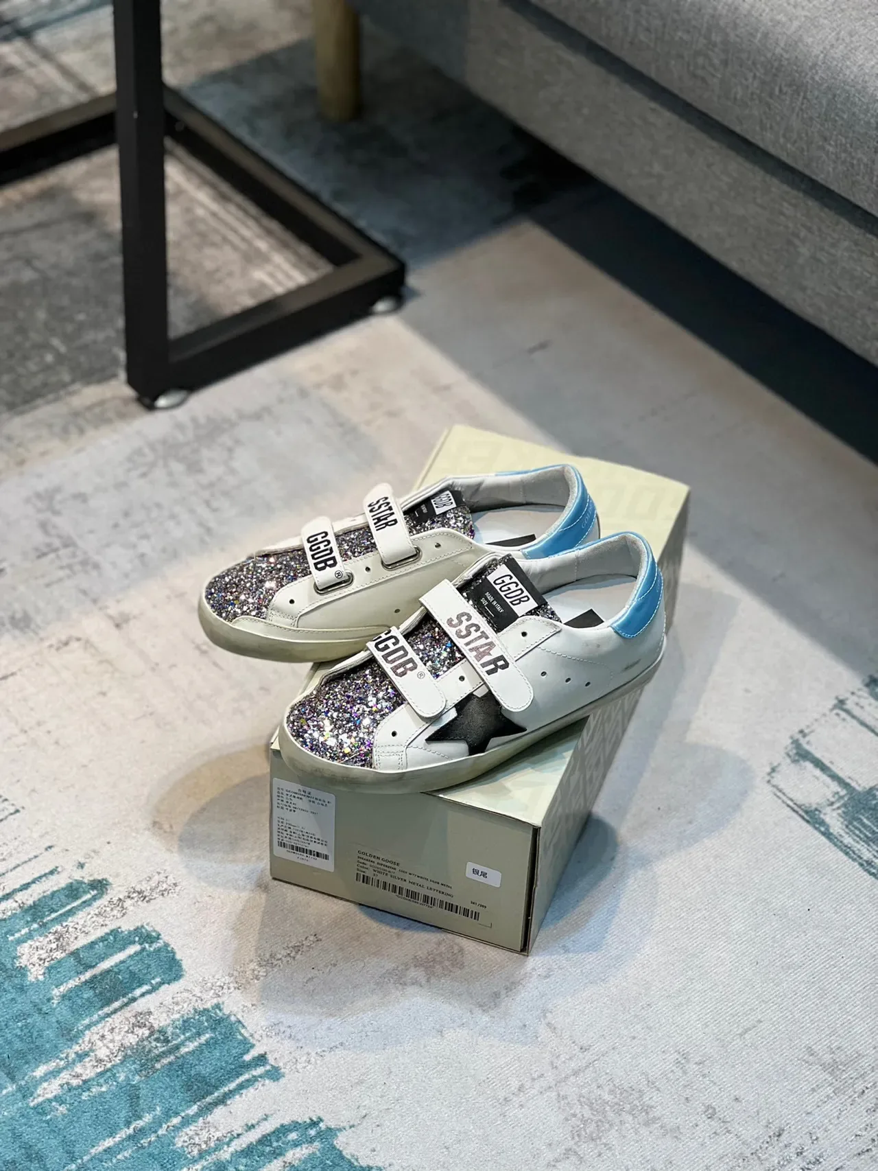 Golden Goose Super-Star branco azul Velcro alça brilhante proteção da ponta do dedo estilo de vida sneakers 7