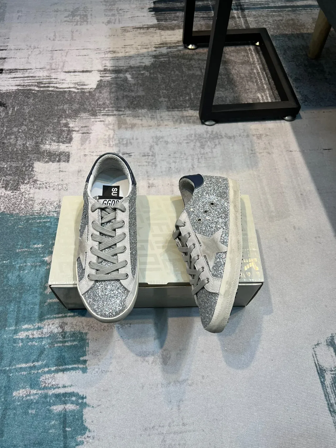 Golden Goose Superstar Argent Pailleté Marine Talons sneakers lifestyle 4