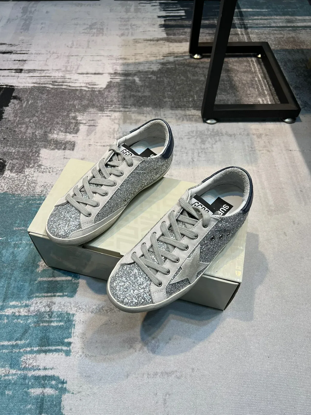 Golden Goose Superstar Argent Pailleté Marine Talons sneakers lifestyle 5