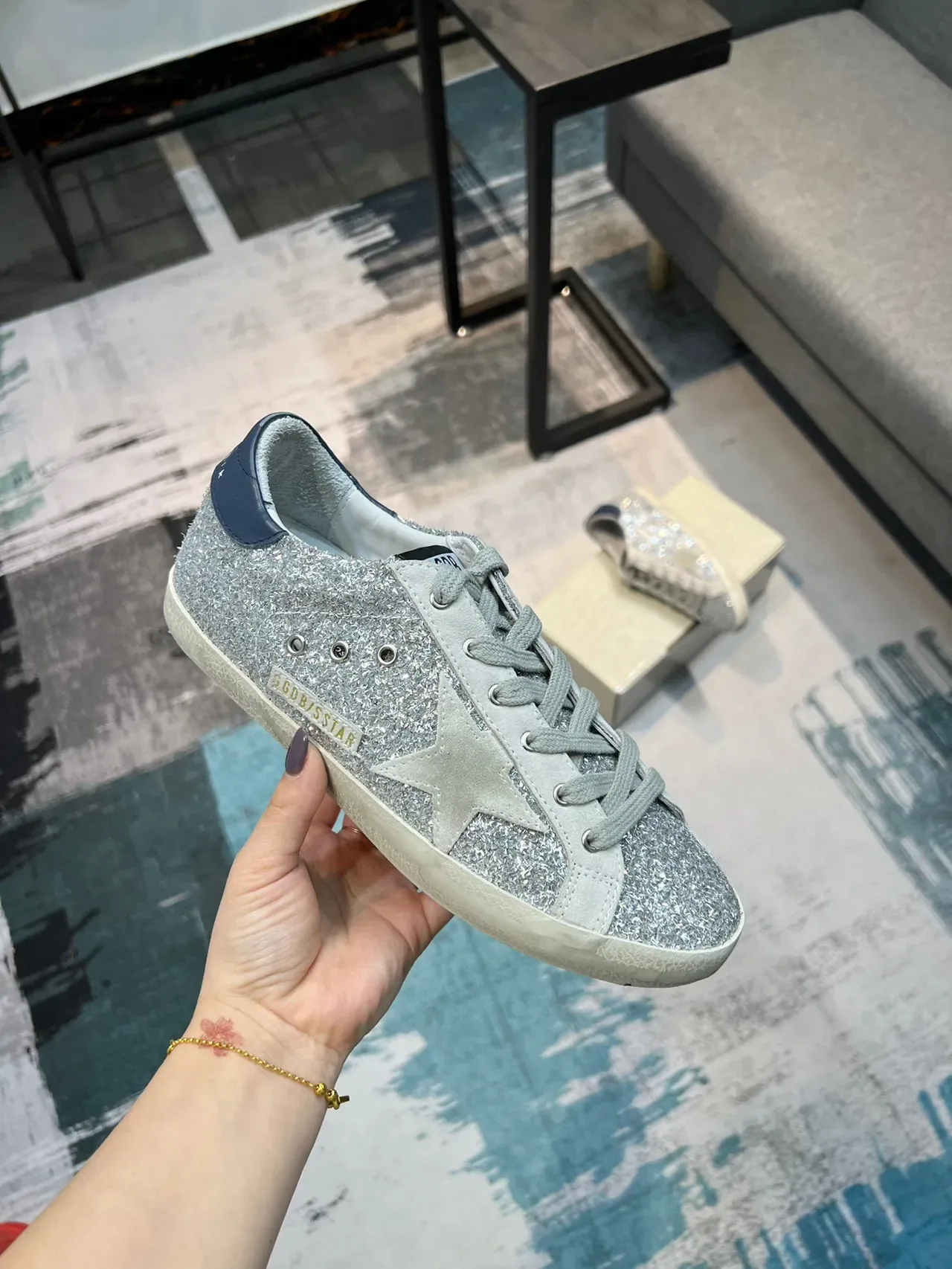 Golden Goose Superstar Argent Pailleté Marine Talons sneakers lifestyle 6