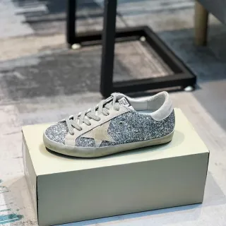 Golden Goose Superstar Silver Glitter Suede Lifestyle Sneakers