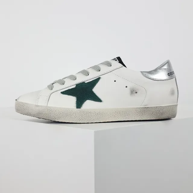 Golden Goose Superstar White Green Distressed Rubber Sole Star Appliqué Lifestyle Sneakers 9