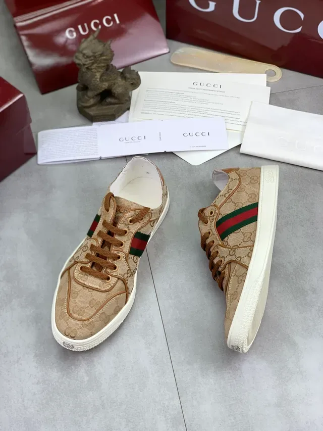 Gucci Ace Beige GG Monogram Web Stripe Tênis Lifestyle 6