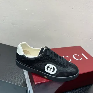 Gucci Ace Black Monogram Canvas and Suede Lifestyle Sneakers