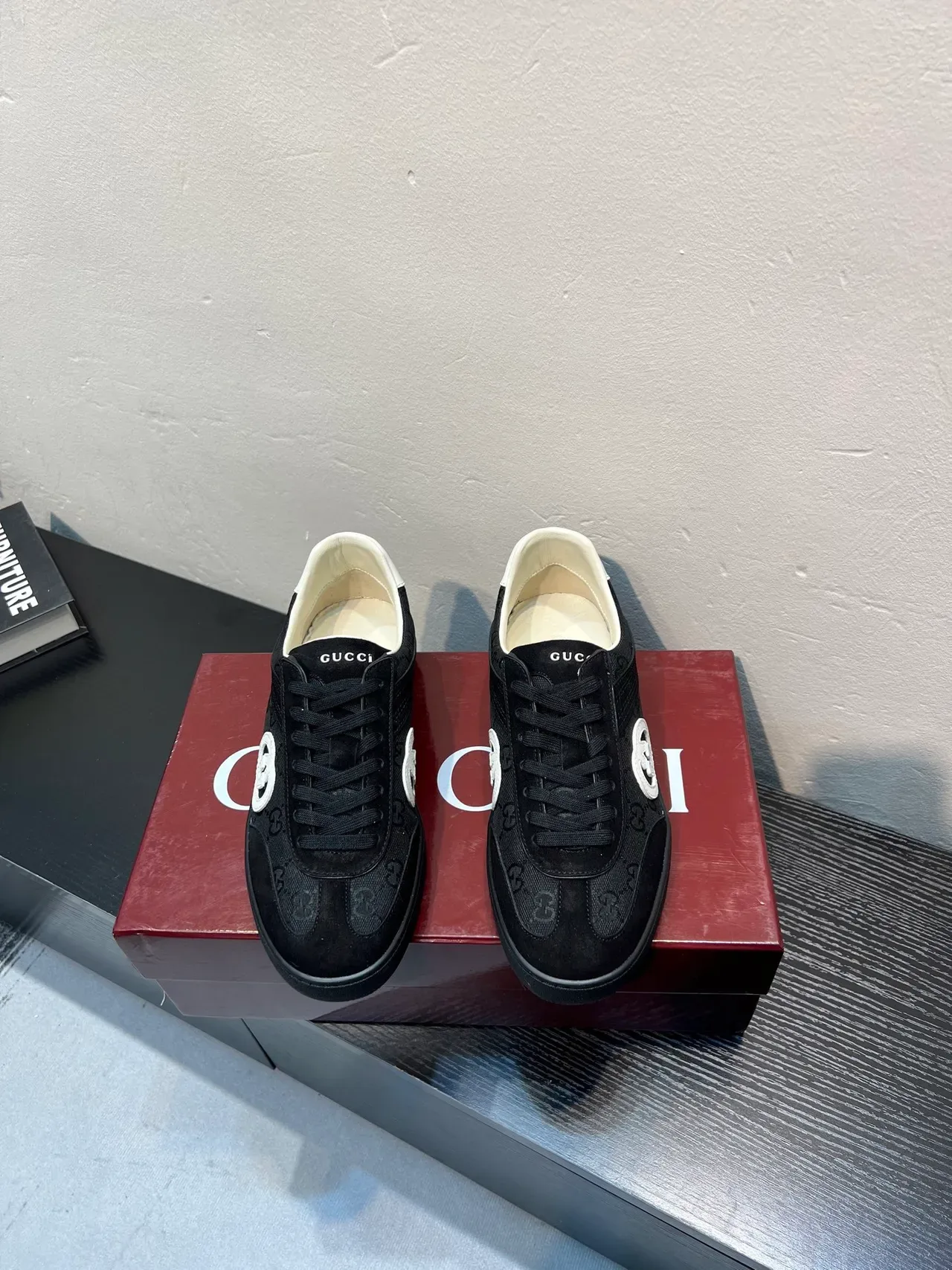 Gucci Ace Black Monogram Canvas and Suede Lifestyle Sneakers 2