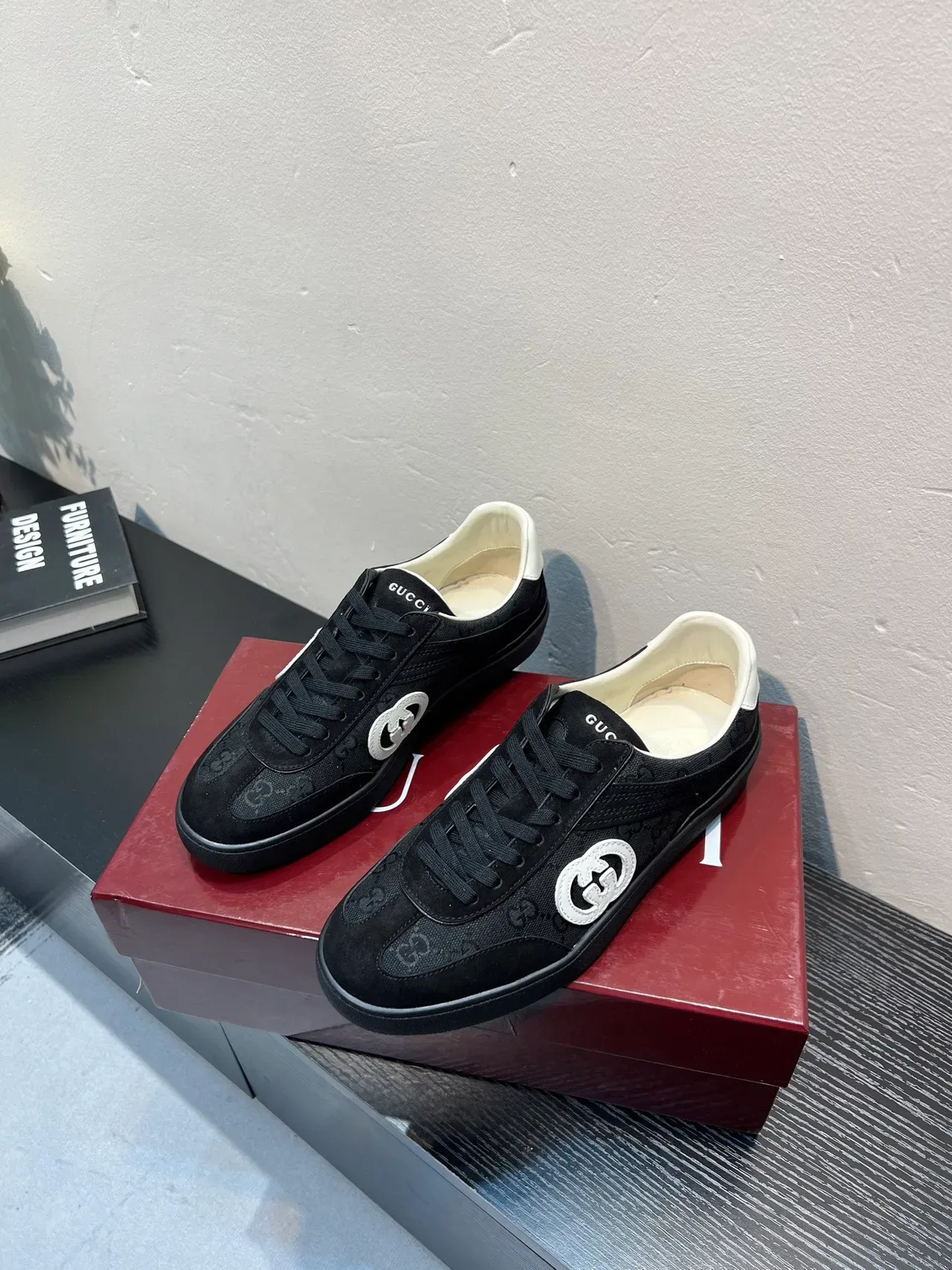 Gucci Ace Black Monogram Canvas and Suede Lifestyle Sneakers 3