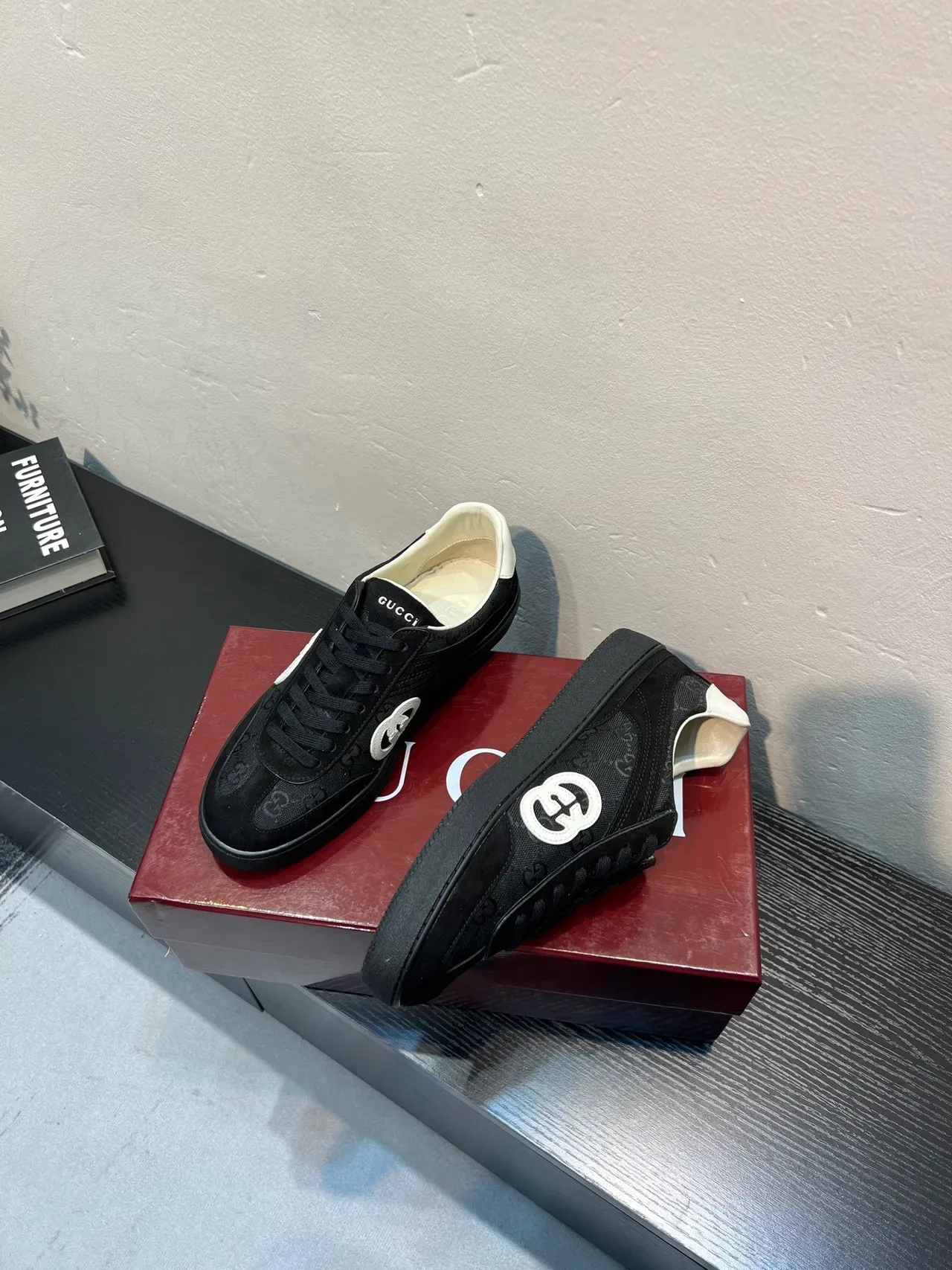 Gucci Ace Black Monogram Canvas and Suede Lifestyle Sneakers 4