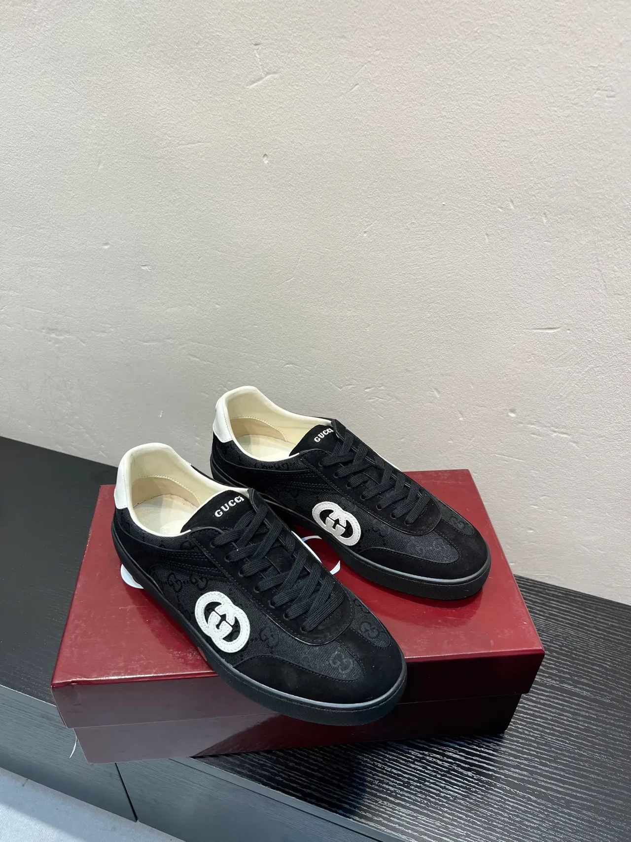 Gucci Ace Black Monogram Canvas and Suede Lifestyle Sneakers 5