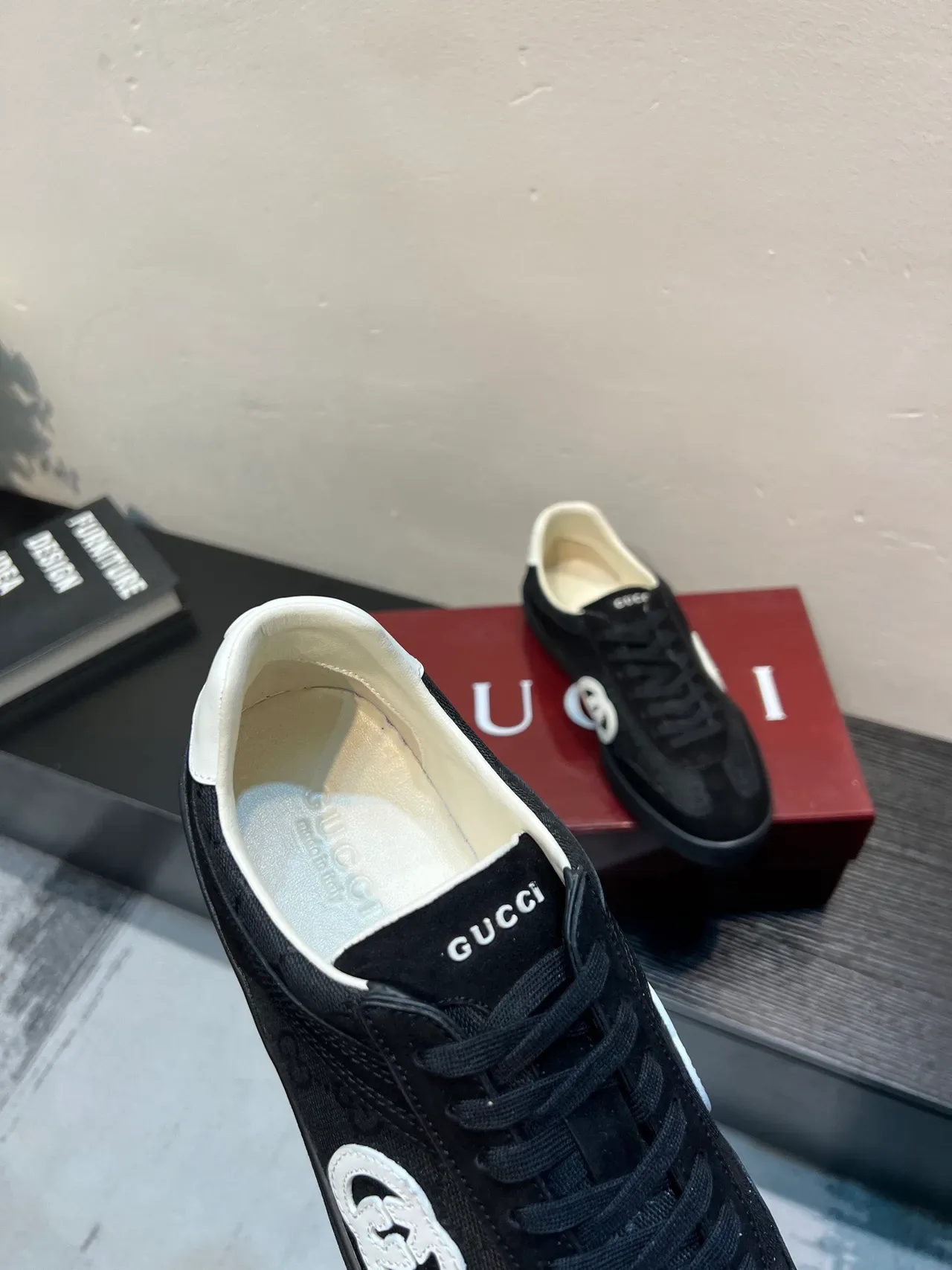 Gucci Ace Black Monogram Canvas and Suede Lifestyle Sneakers 7