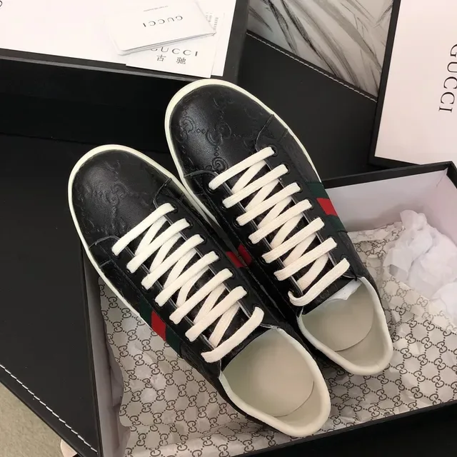 Gucci Ace Black Monogram Web Stripe Lifestyle Sneakers 5