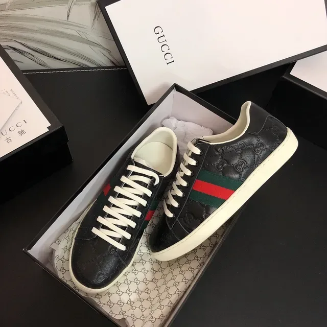 Gucci Ace Black Monogram Web Stripe Lifestyle Sneakers 6