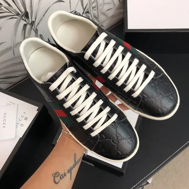 Gucci Ace Black Monogram Web Stripe Lifestyle Sneakers 7