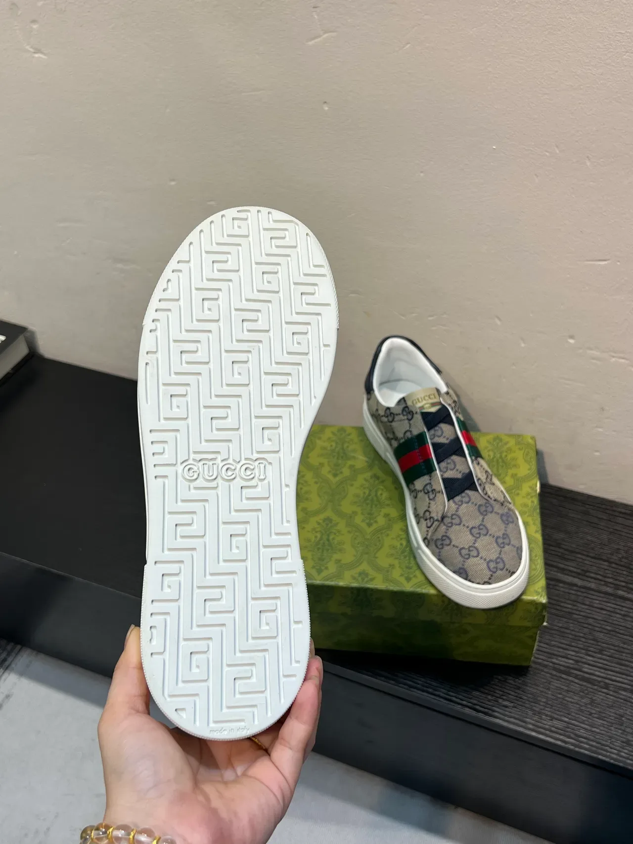 Gucci Ace GG Monogram Web Stripe Slip-On Lifestyle Sneakers 9