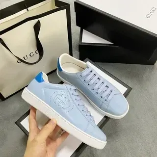 Gucci Ace Light Blue Perforated Logo Lifestyle Sneakers