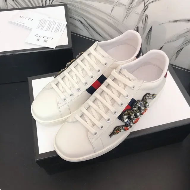 Gucci Ace Snake White Leather Lifestyle Sneakers 5