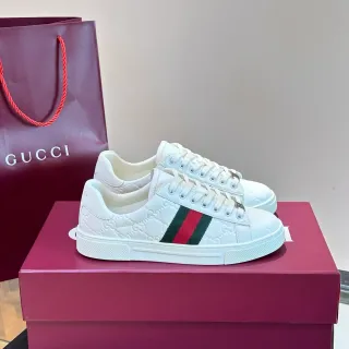 Gucci Ace White Embossed GG Web Stripe Lifestyle Sneakers