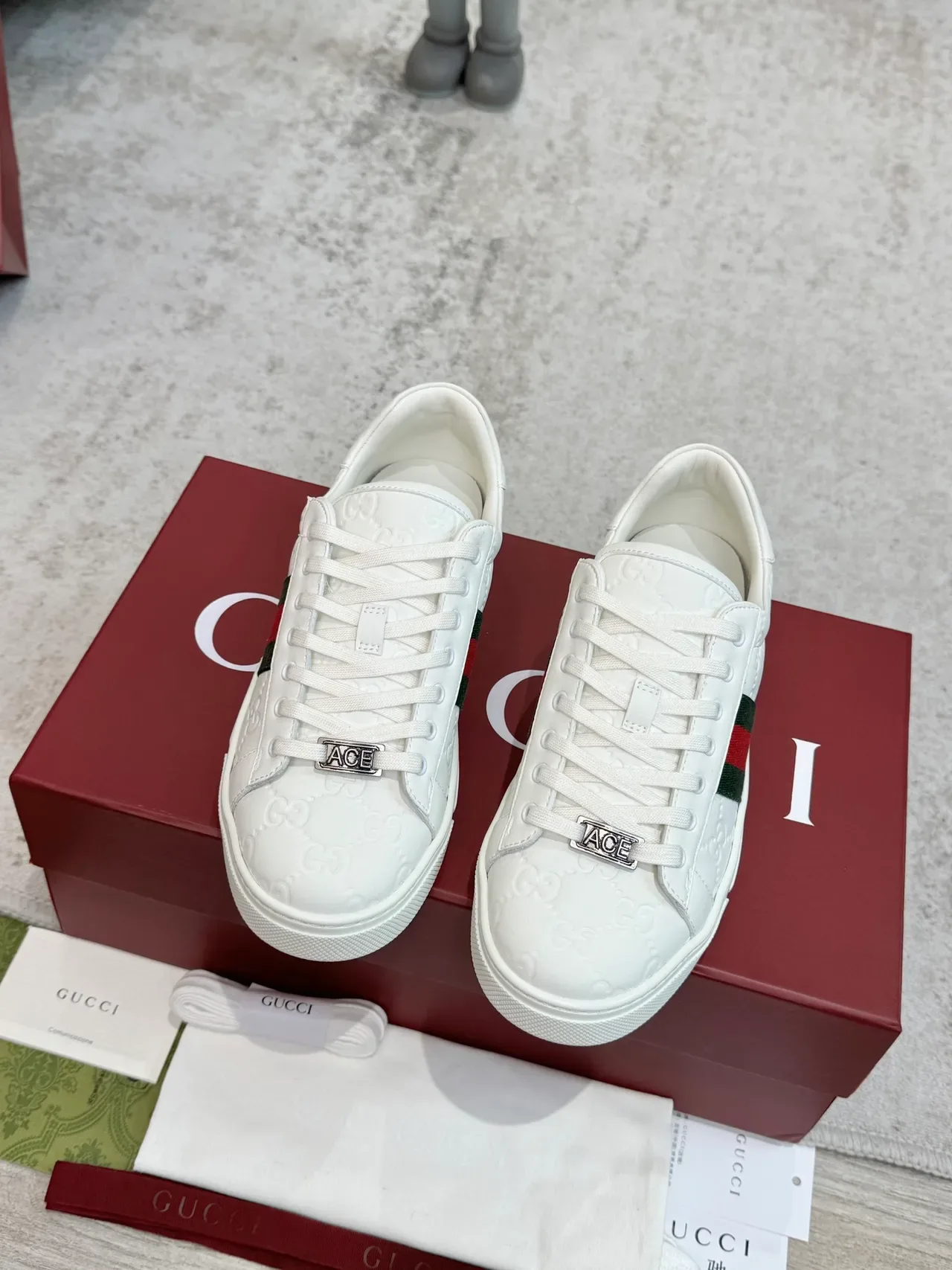 Gucci Ace White Embossed GG Web Stripe Lifestyle Sneakers 5