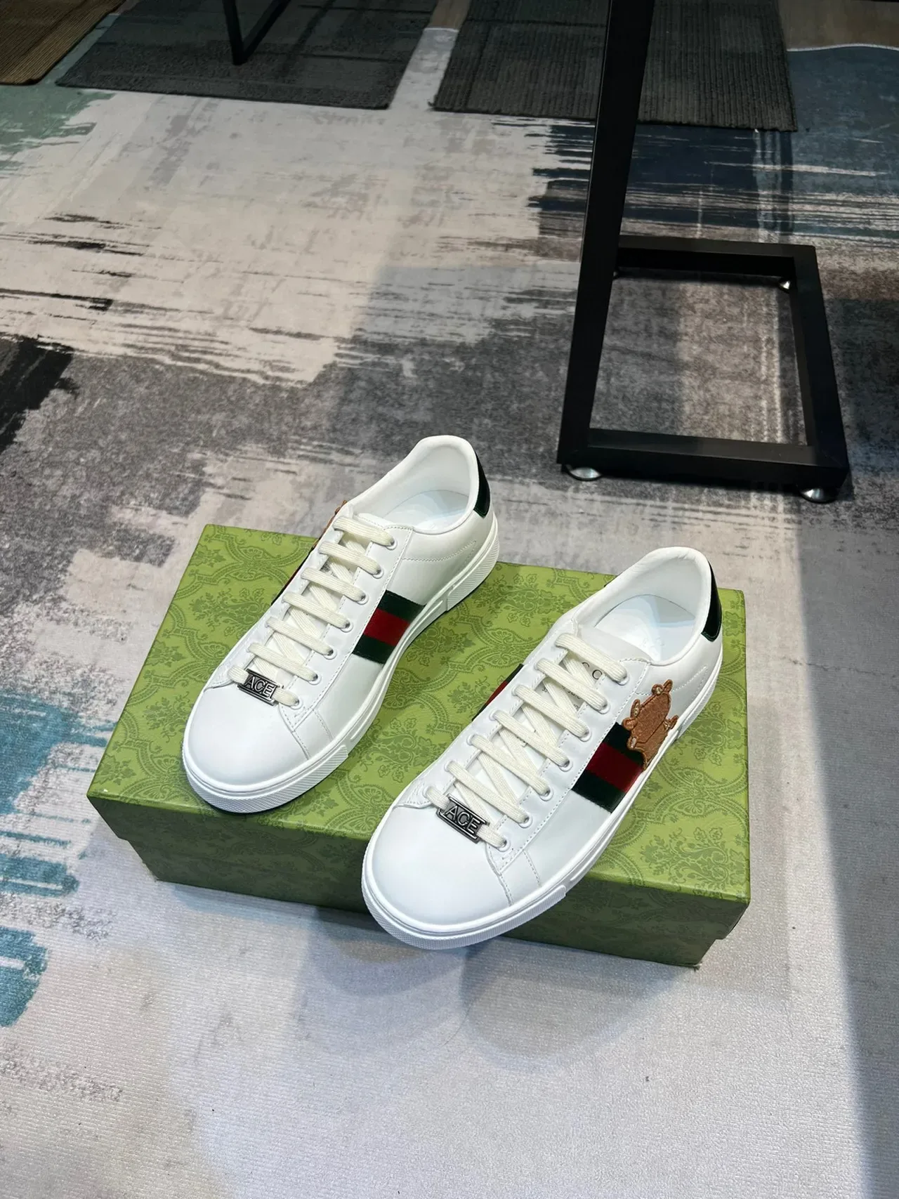 Gucci Ace White Green Red Web Stripe Embroidered Bear Lifestyle Sneaker 5