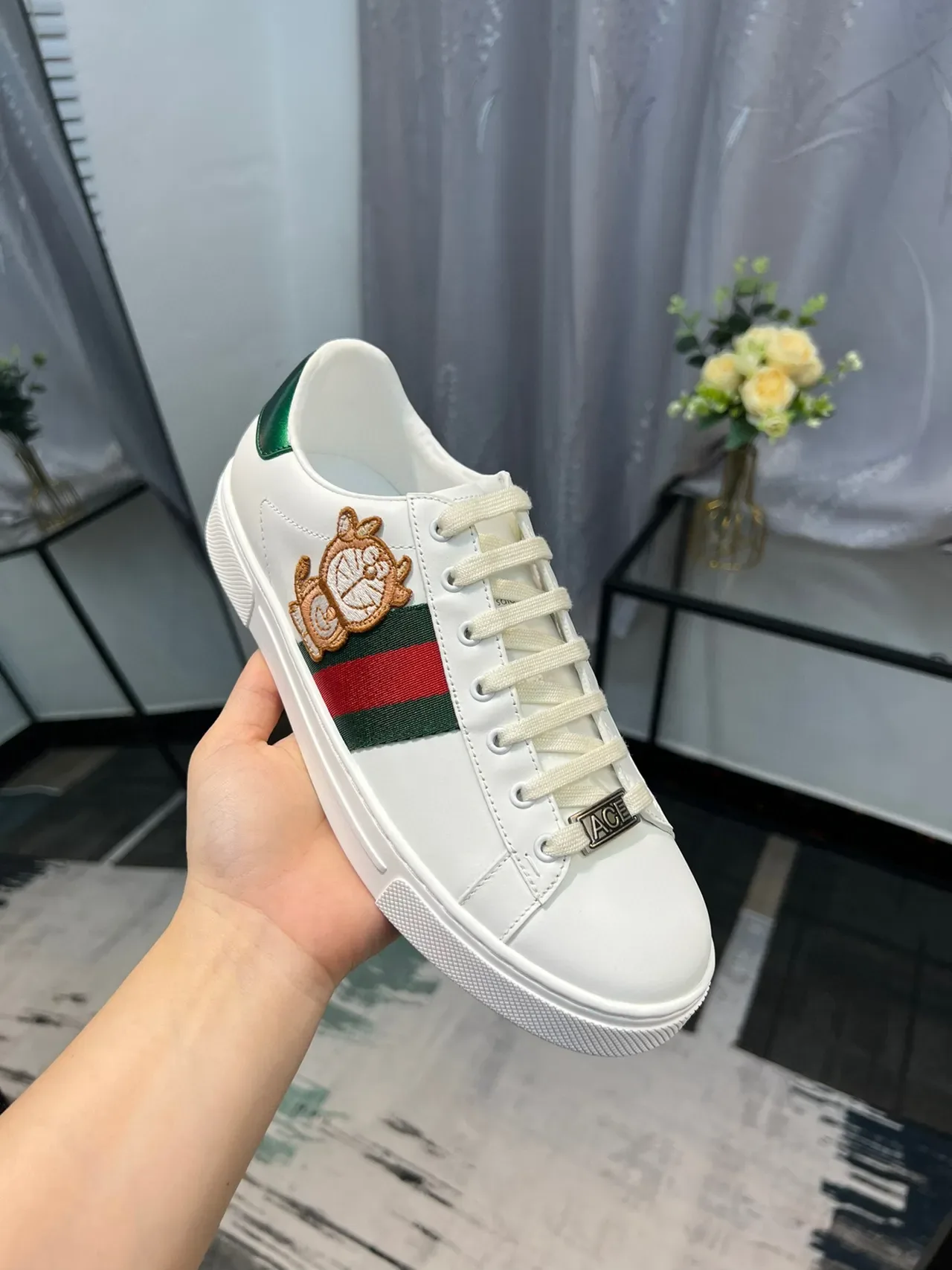 Gucci Ace White Green Red Web Stripe Embroidered Bear Lifestyle Sneaker 6