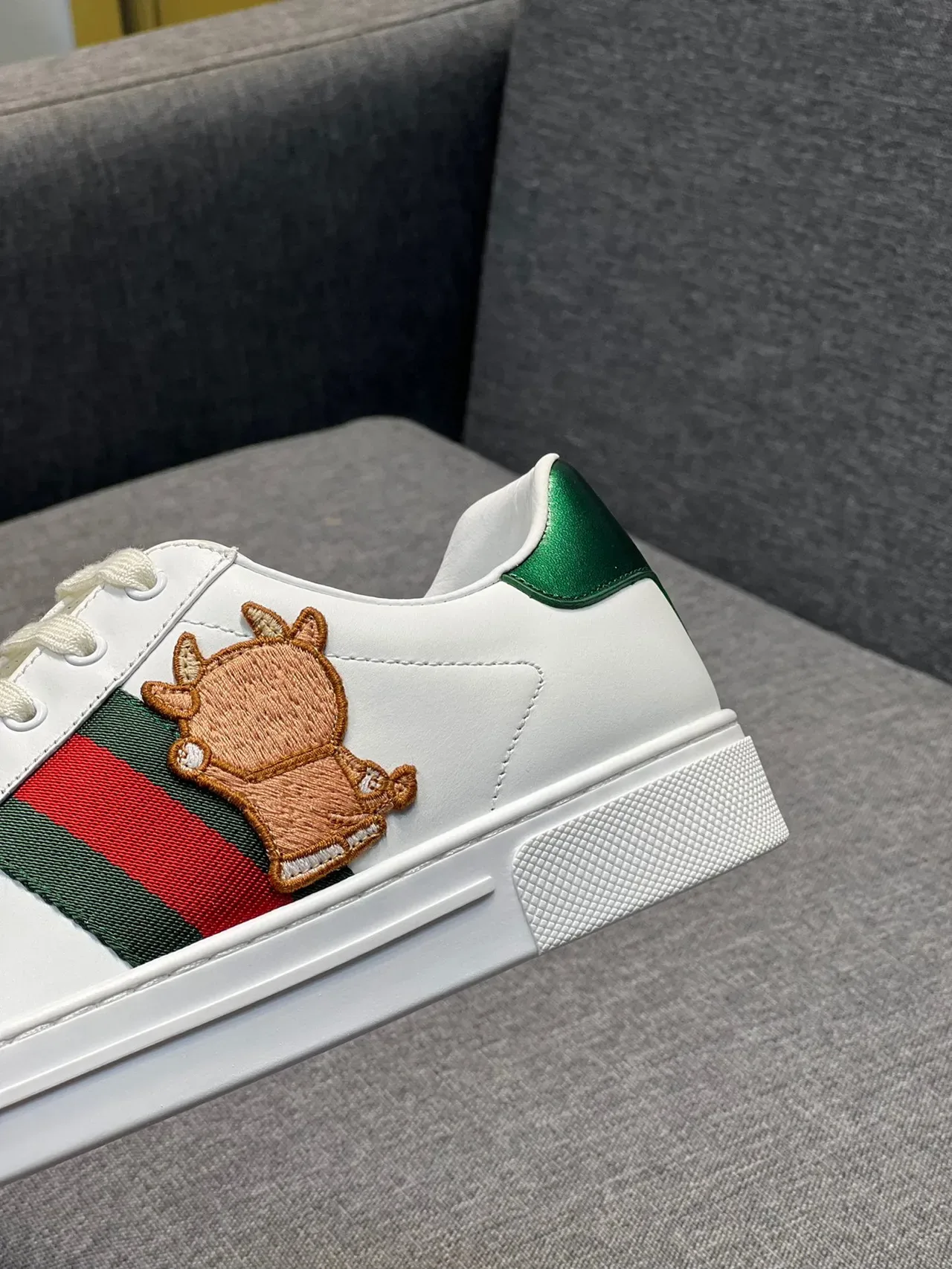 Gucci Ace White Green Red Web Stripe Embroidered Bear Lifestyle Sneaker 7