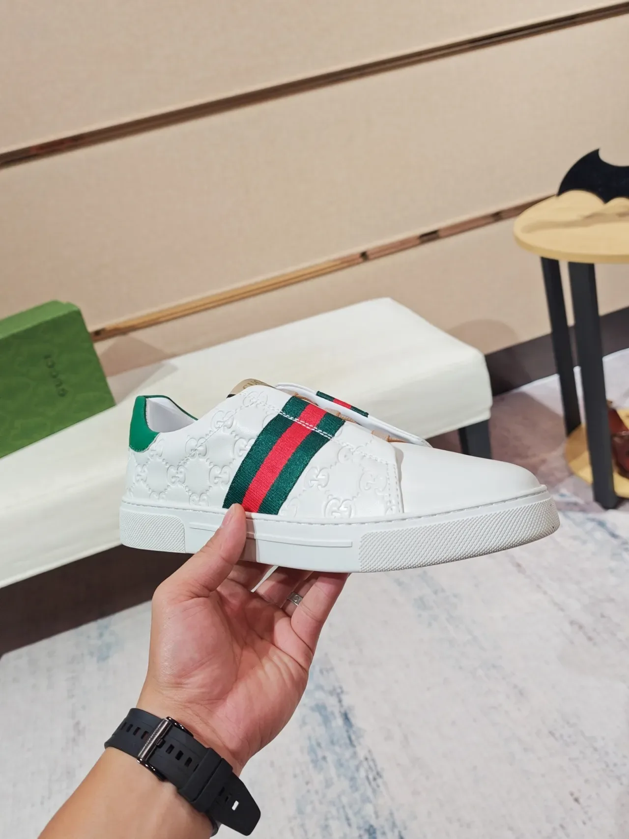 Gucci Ace White Green Red Web Stripe Lifestyle Sneakers 4