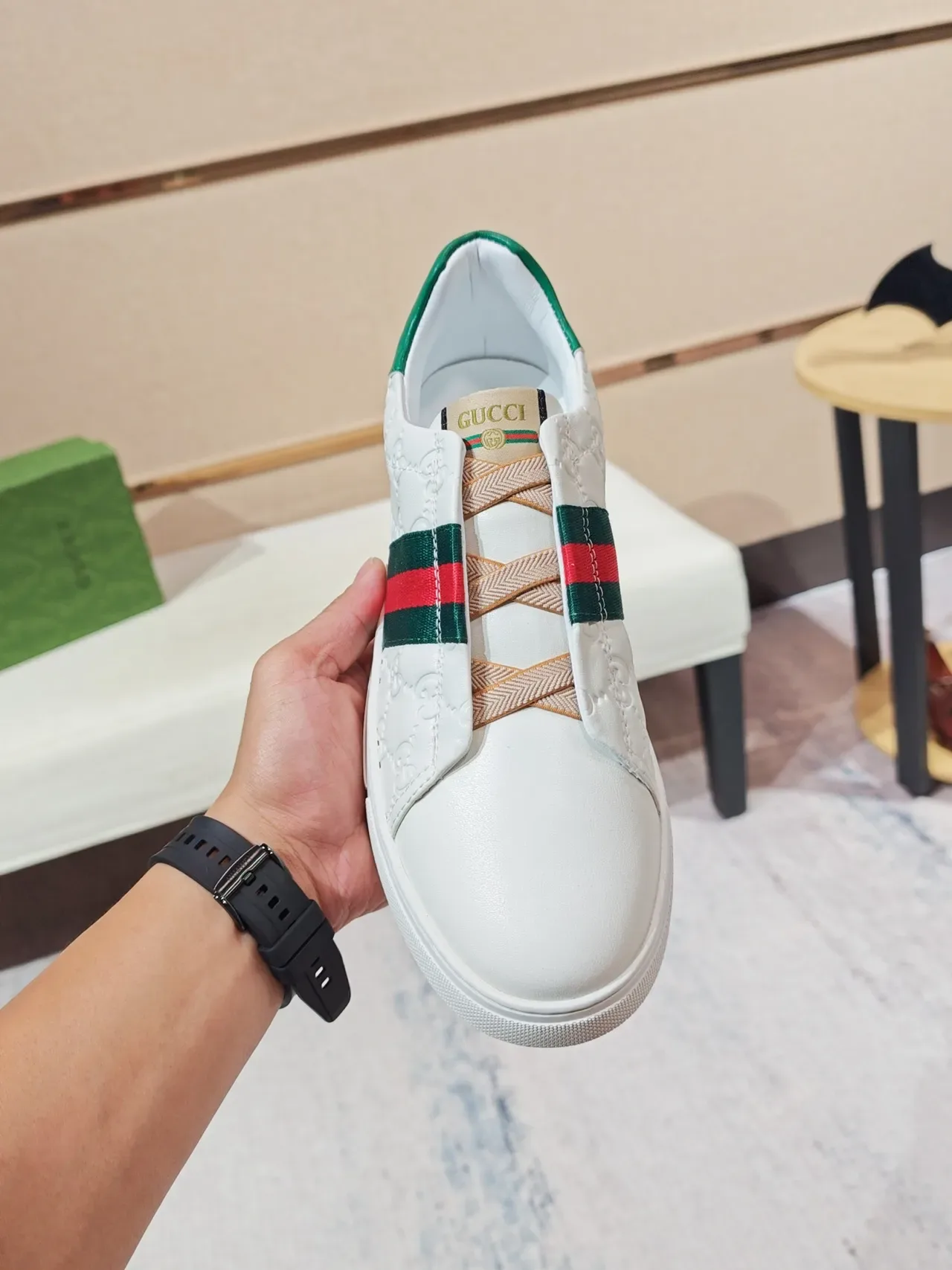 Gucci Ace White Green Red Web Stripe Lifestyle Sneakers 5