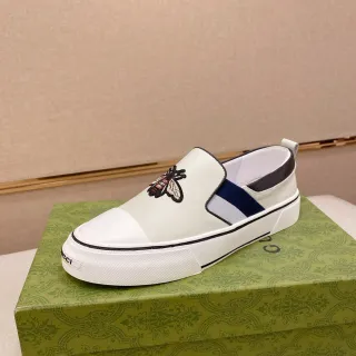 Gucci Ace White Navy Slip-On Cap-Toe Loafer