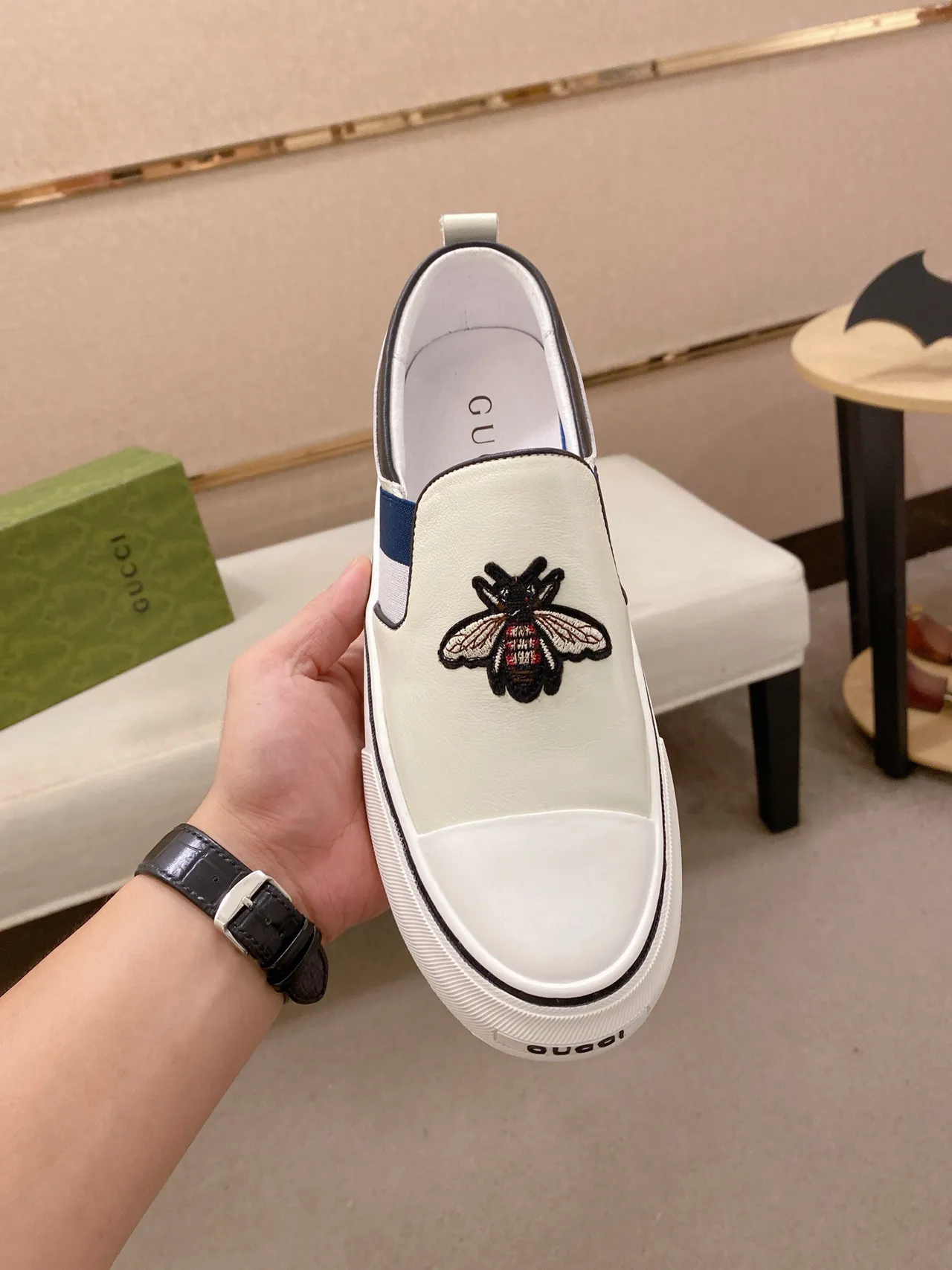 Gucci Ace Mocassin Slip-On à Cap-Toe Blanc Navy 2