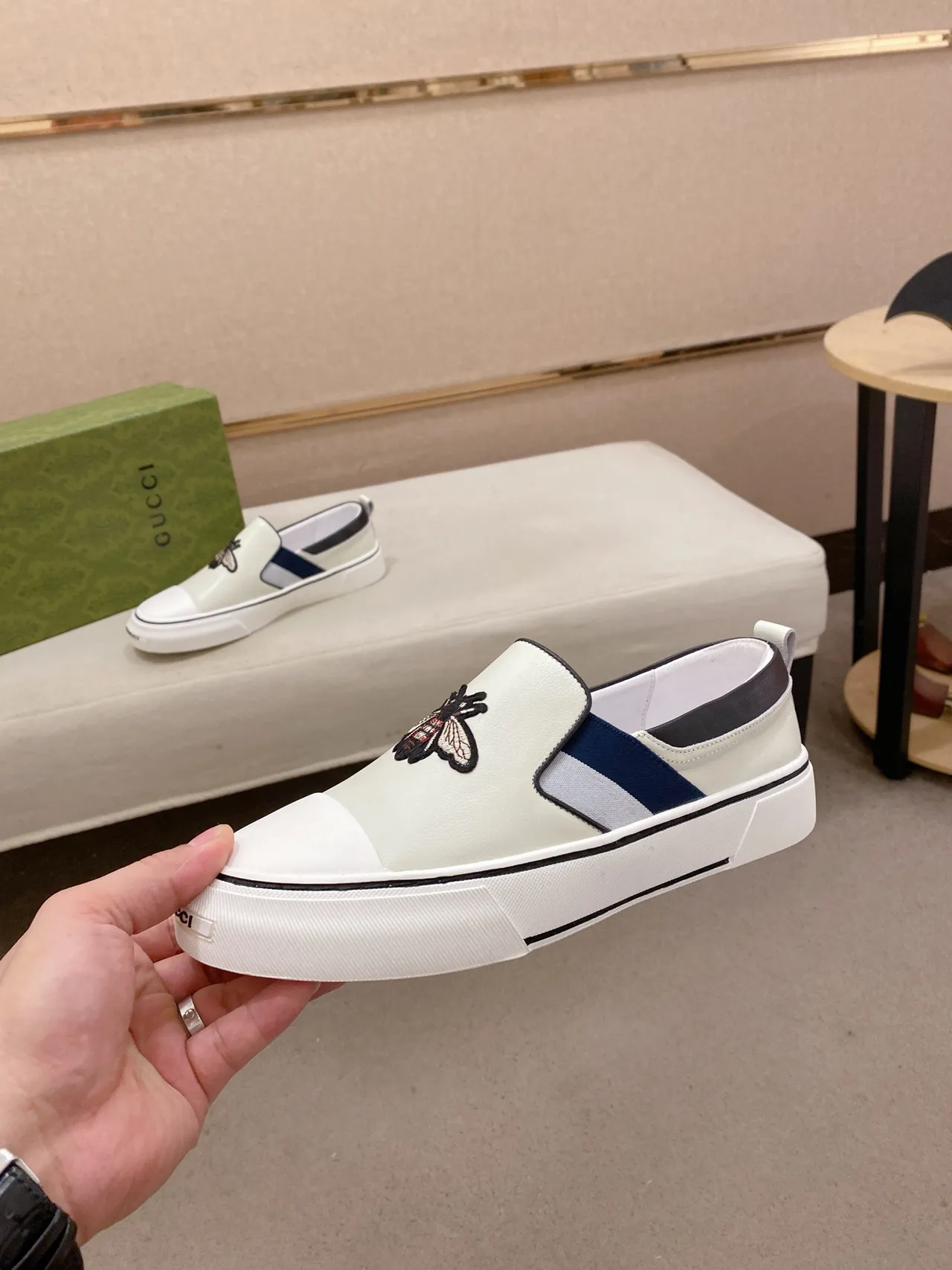 Gucci Ace Mocassin Slip-On à Cap-Toe Blanc Navy 3