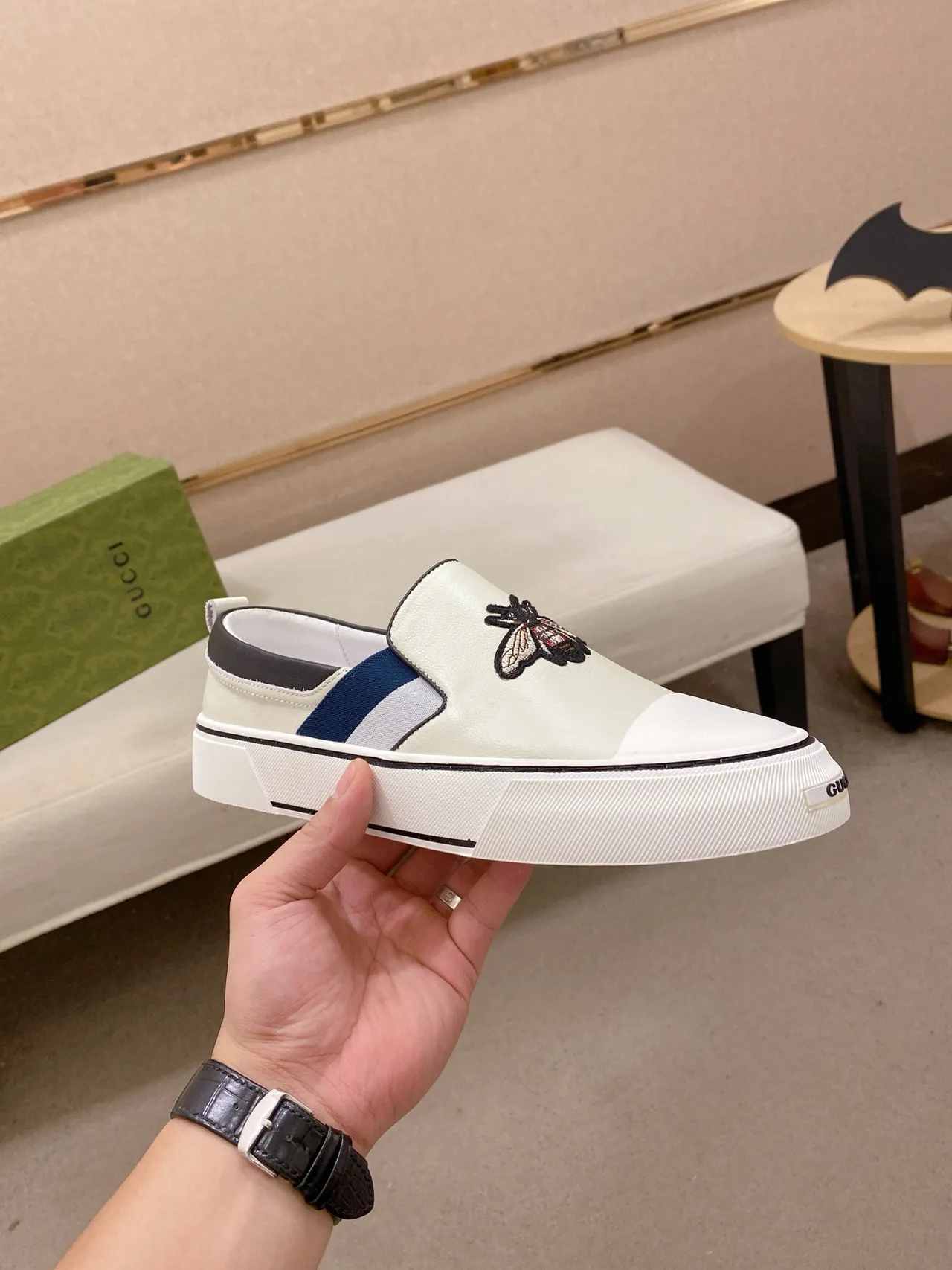 Gucci Ace Mocassin Slip-On à Cap-Toe Blanc Navy 4