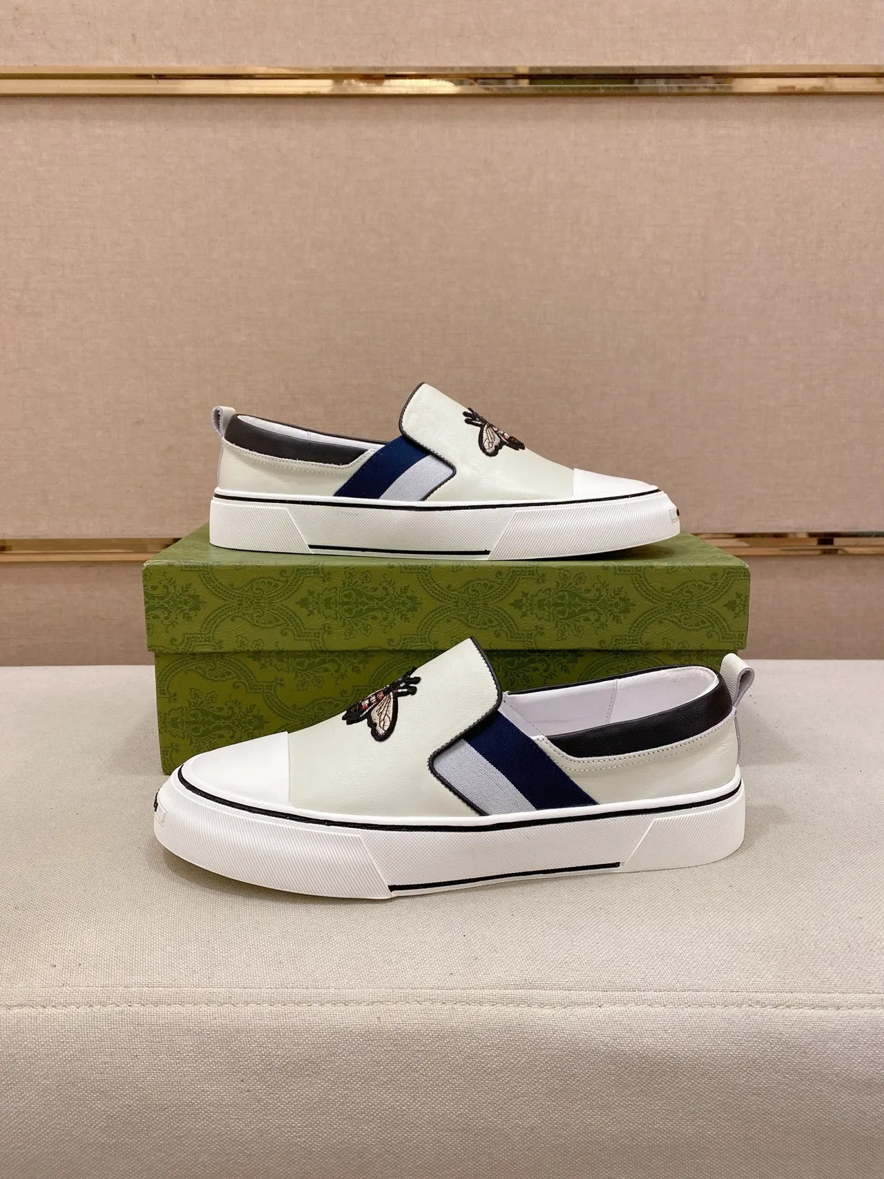 Gucci Ace Mocassin Slip-On à Cap-Toe Blanc Navy 6