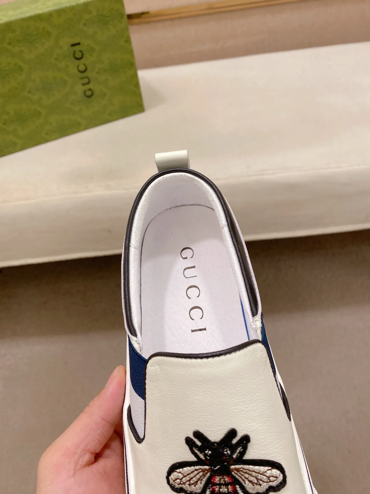 Gucci Ace Mocassin Slip-On à Cap-Toe Blanc Navy 7