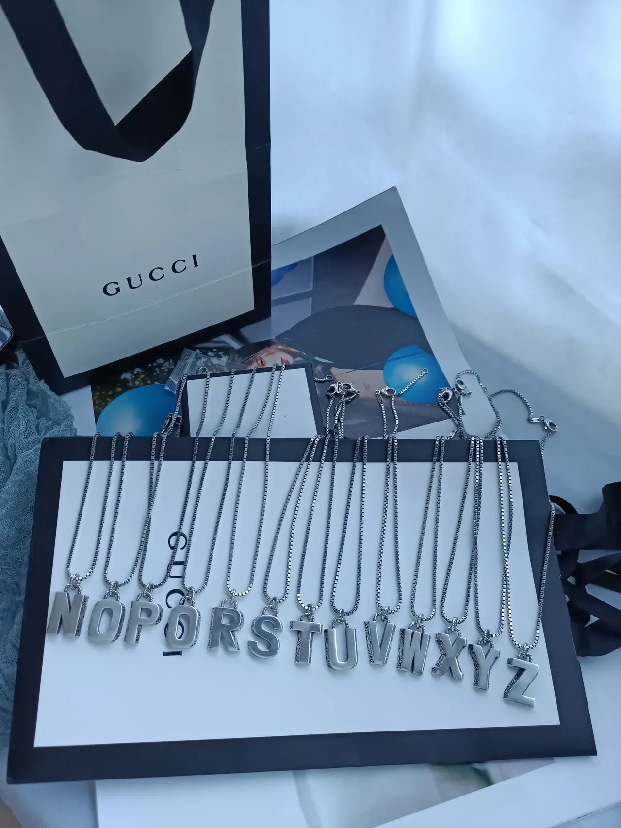 Gucci Alphabet A Pendant Silver Box Chain Necklace 2