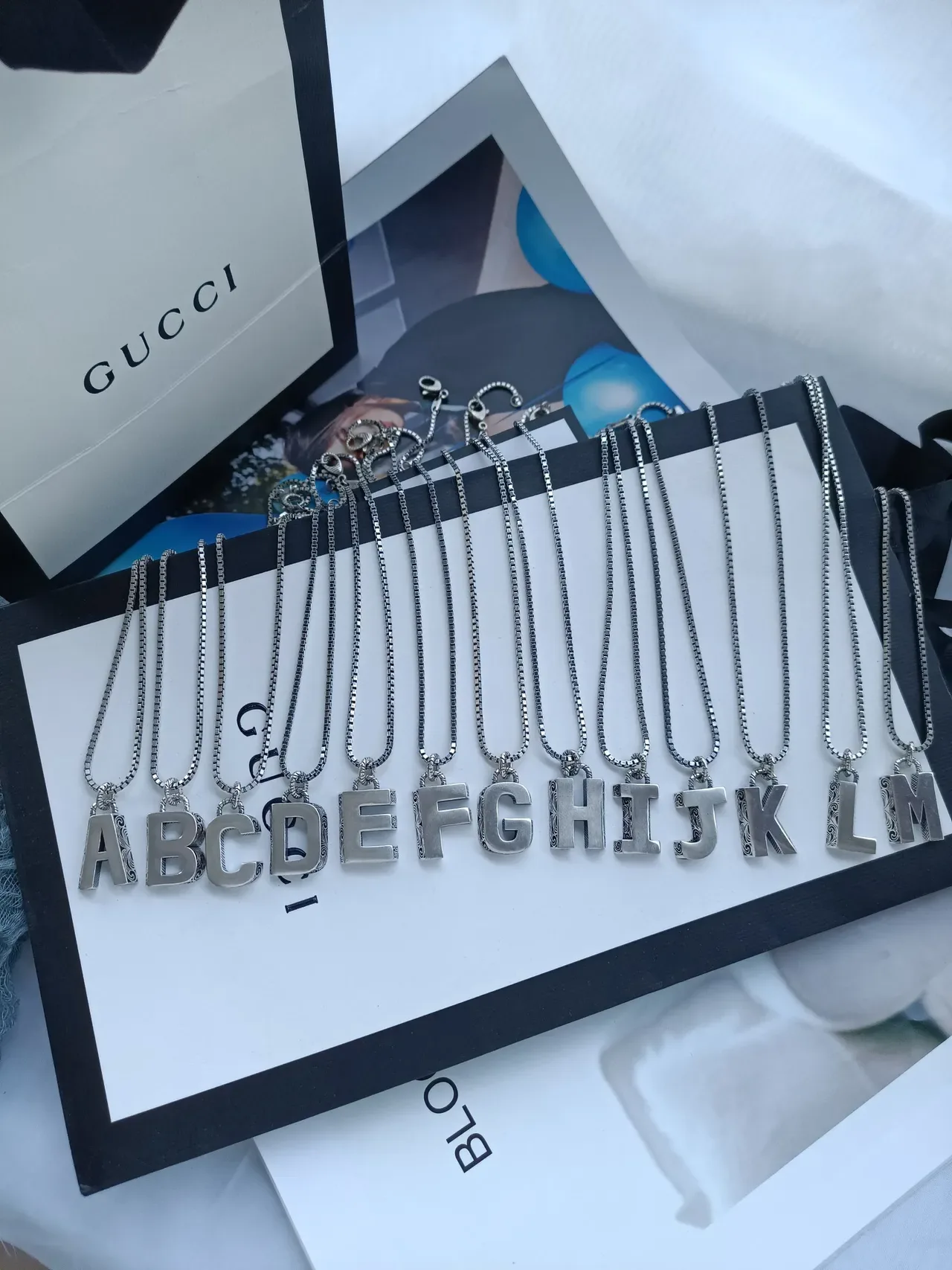 Gucci Alphabet A Pendant Silver Box Chain Necklace 3