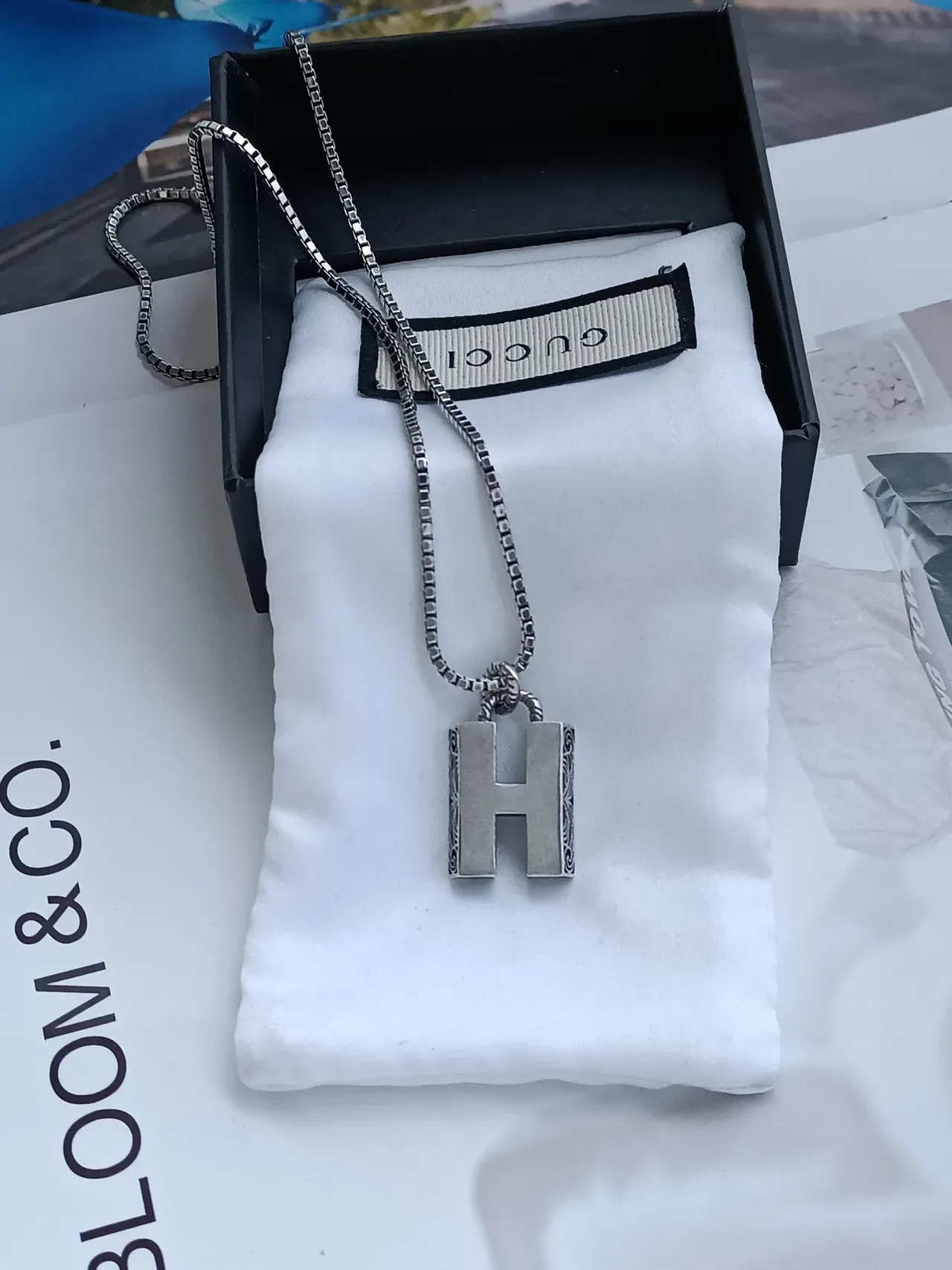 Gucci Alphabet A Pendant Silver Box Chain Necklace 4