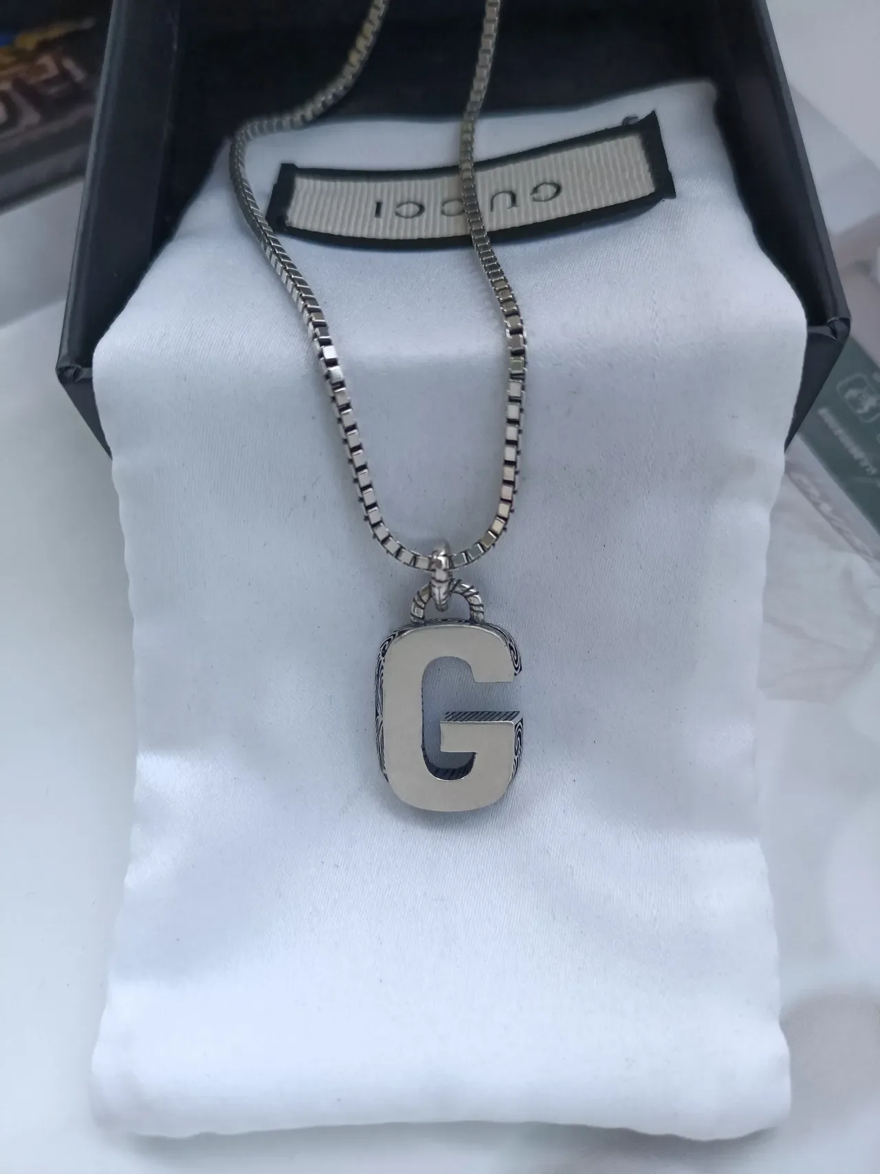 Gucci Alphabet A Pendant Silver Box Chain Necklace 5